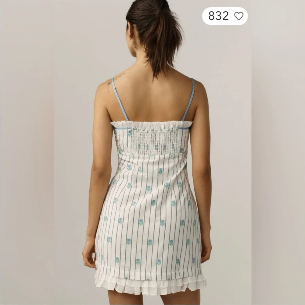 Anthropologie Maeve Sleeveless Jacquard Ruffle Hem Mini Dress NEW Medium - Picture 2 of 4